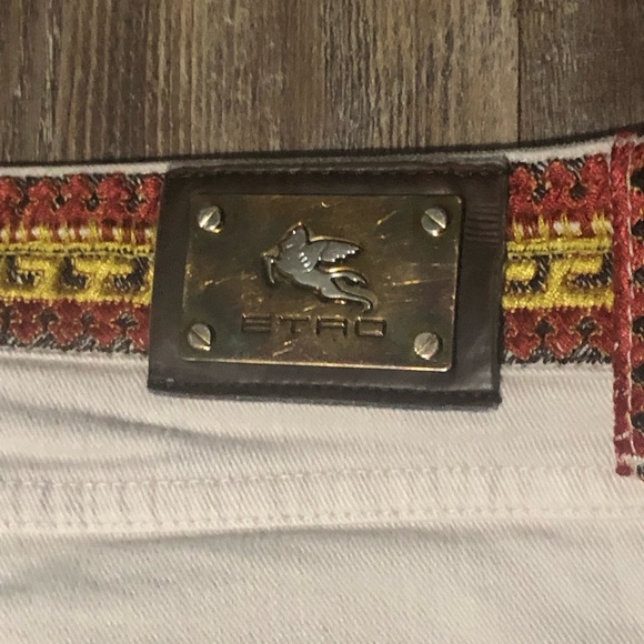 Etro Straight Leg Embroidered Jeans Women's 29 Neutral Boho Mid Rise Designer - Picture 5 of 6